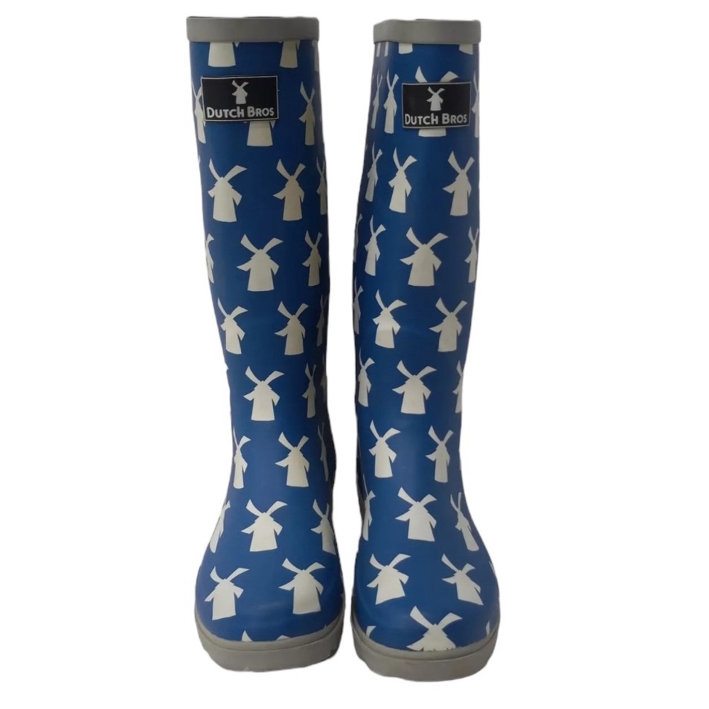 Dutch Bros Rubber Rain Boots Blue + White Windmill Women’s 5.5 DB ‘92